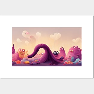 Cute Monsters on an Alien Planet Scene Posters and Art